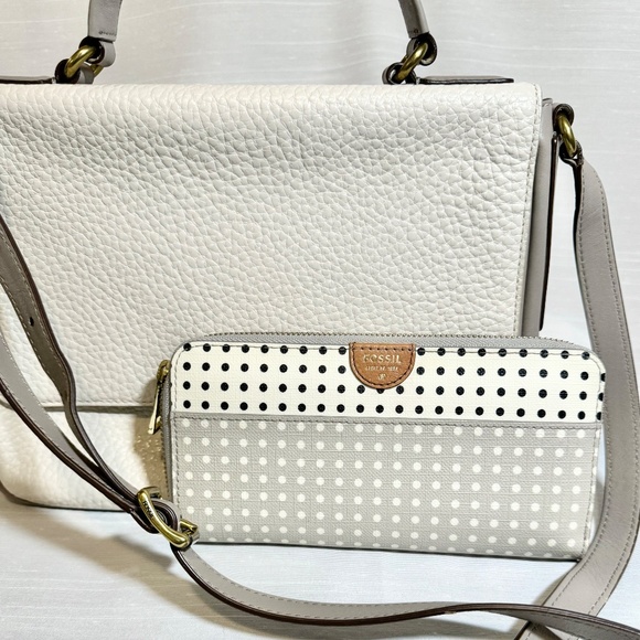 Fossil Bundle Pebbled Leather Crossbody, Satchel, Messenger Handbag + Wallet - Picture 13 of 13